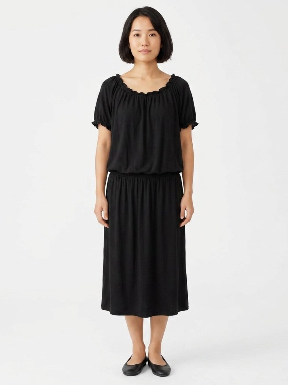 Talbots Black Casual Elastic Waist Scoop Neck Tee Shirt Dress- Sz. SP